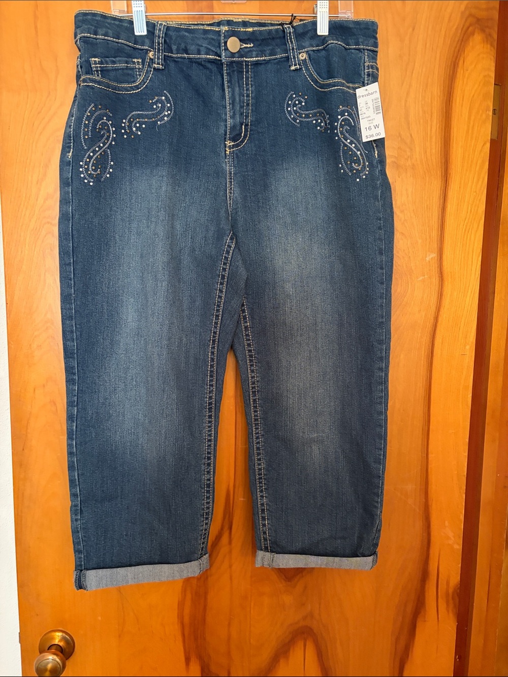 Roz & Ali Dark Blue Embellished Cropped Jeans